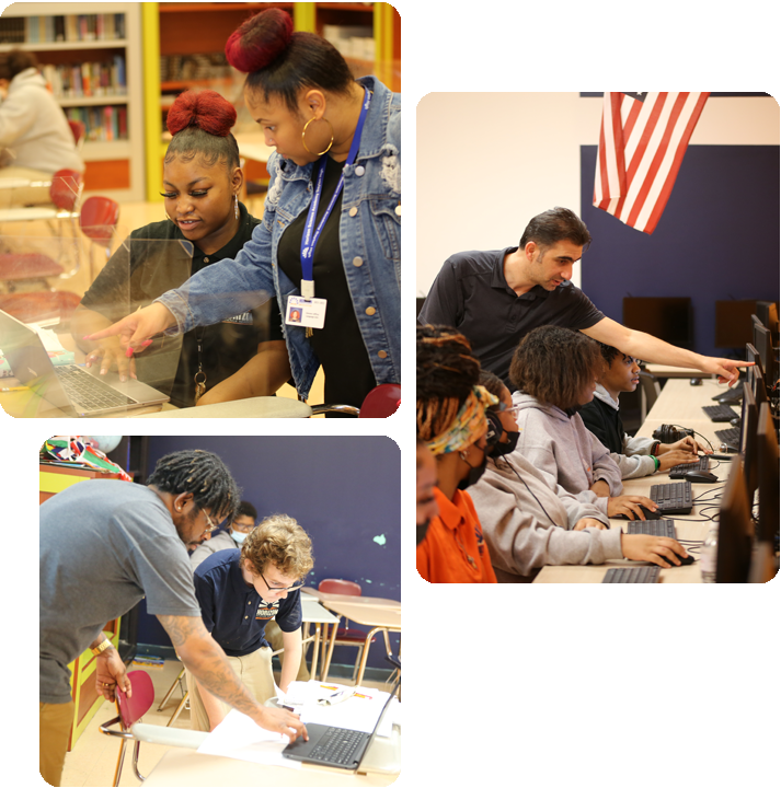 Students engaged in various activities in a science lab, showcasing teamwork and experimentation